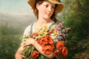 Jeune fille au bouquet de fleurs des champs