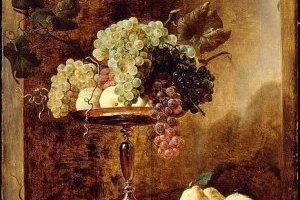 Raisins, les pêches et quinches dans une niche