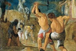 L'autel de maison de la légende de croix l'excavation de la croix par l'impératrice Hélène