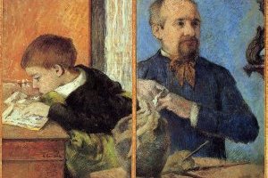 Le sculpteur Aubé et son fils