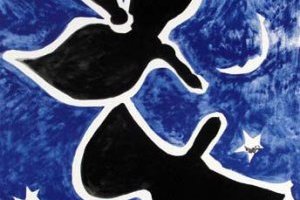 Deux oiseaux sur fond bleu